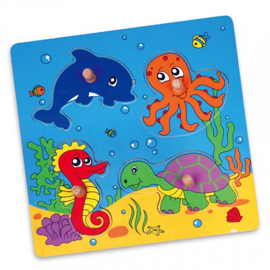 Hucoco - Puzzle Animaux de la Mer jeu éducatif en bois bébé enfant 1an+ - Multicolore - Accessoires Puzzles