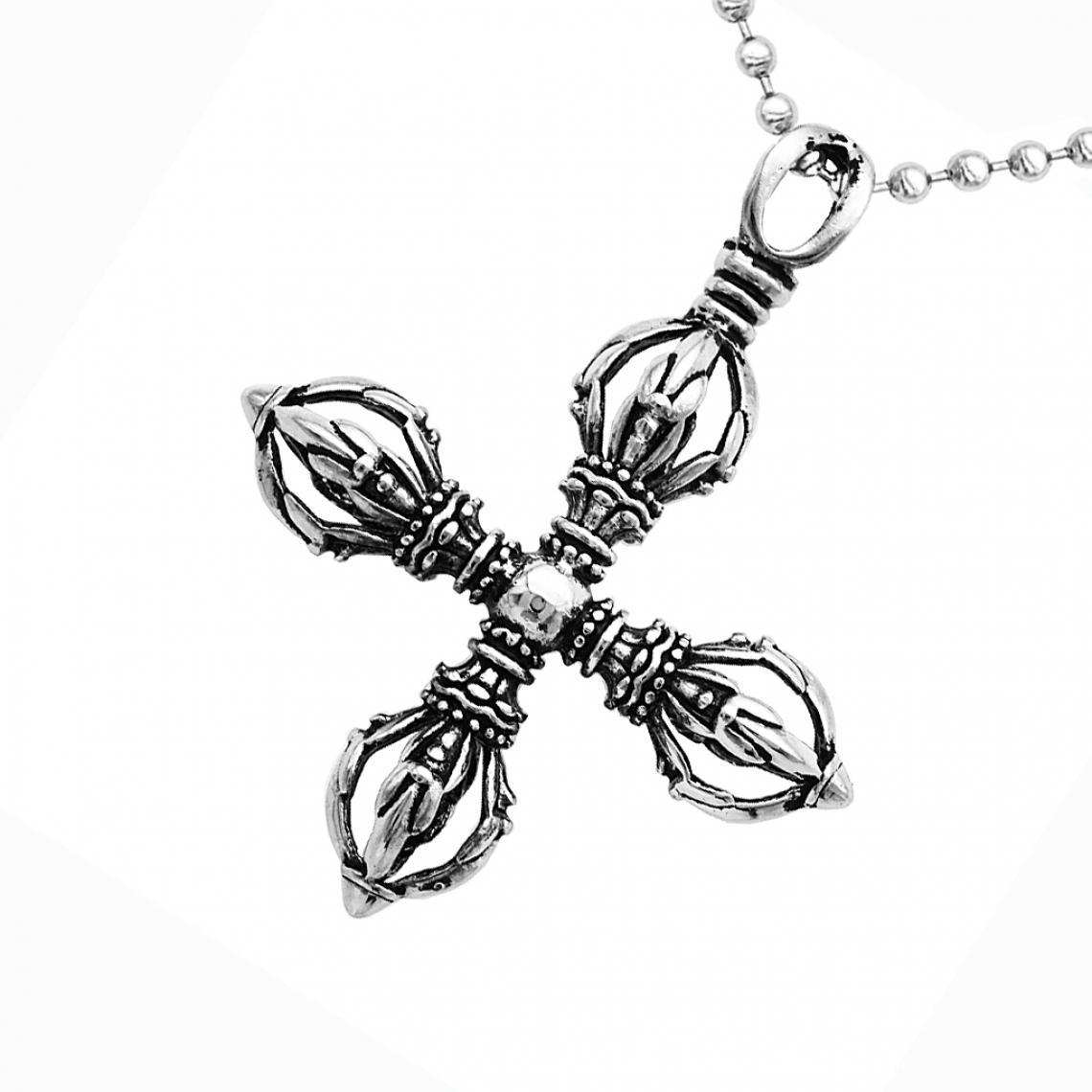 marque generique - charme inox croix vajra pilon pendentif talisman collier argent - Perles