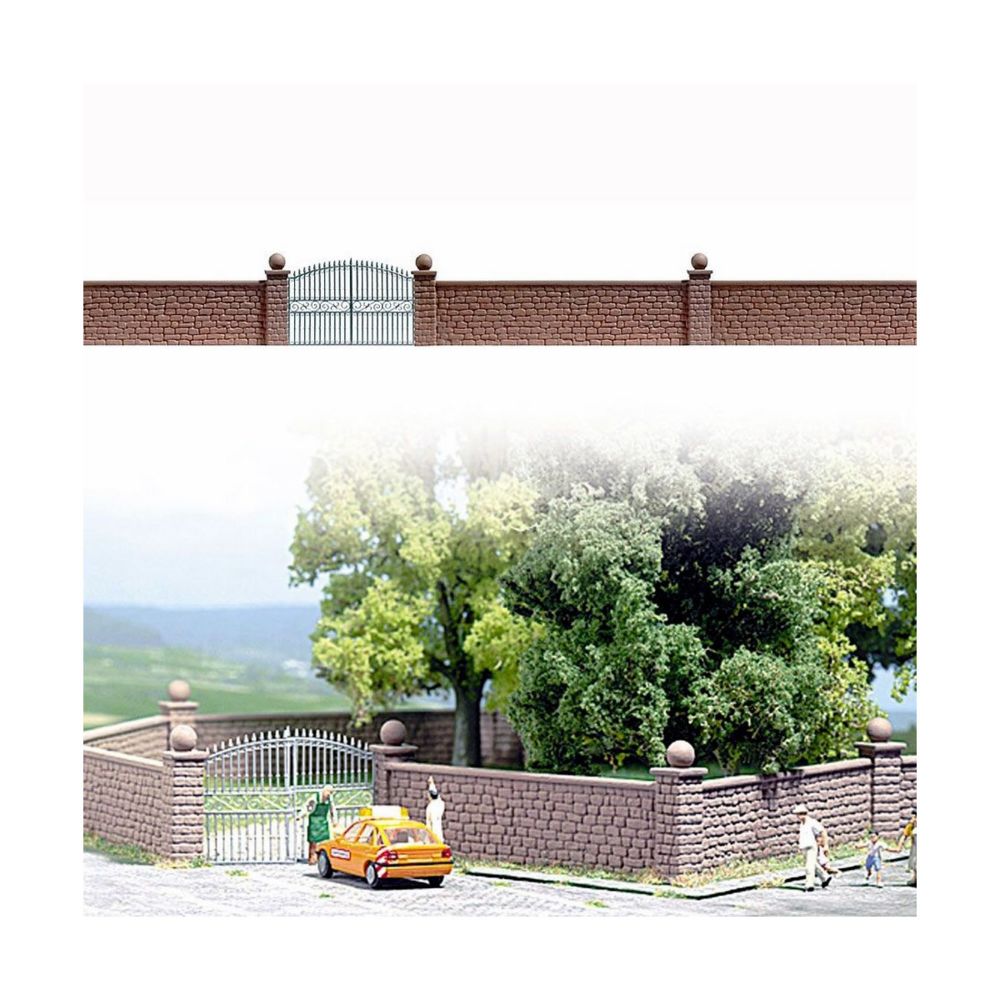 Busch - Modélisme HO : Accessoires de décor : Mur de pierre et portail - Train électrique