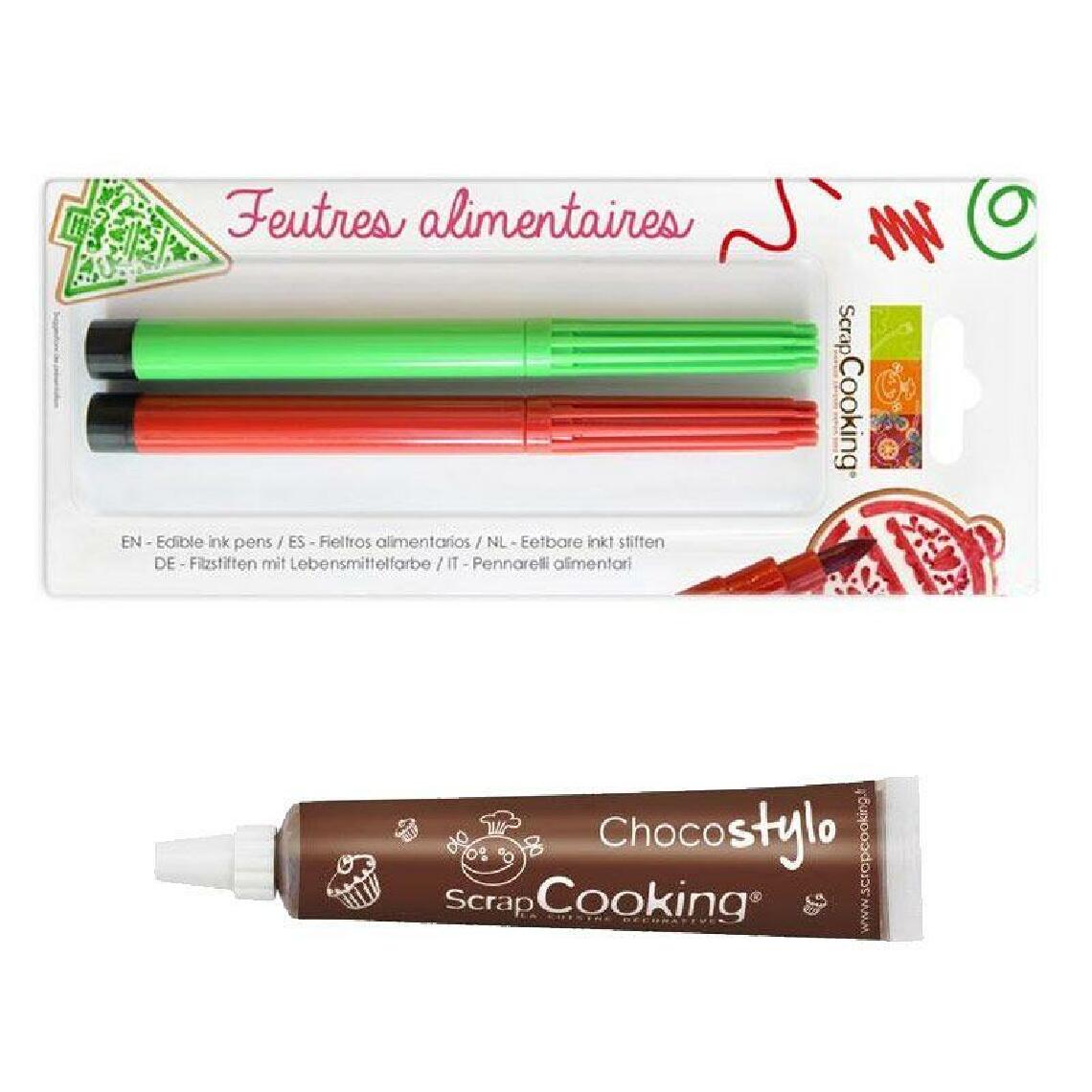 Scrapcooking - 2 feutres alimentaires rouge & vert + Stylo chocolat - Kits créatifs