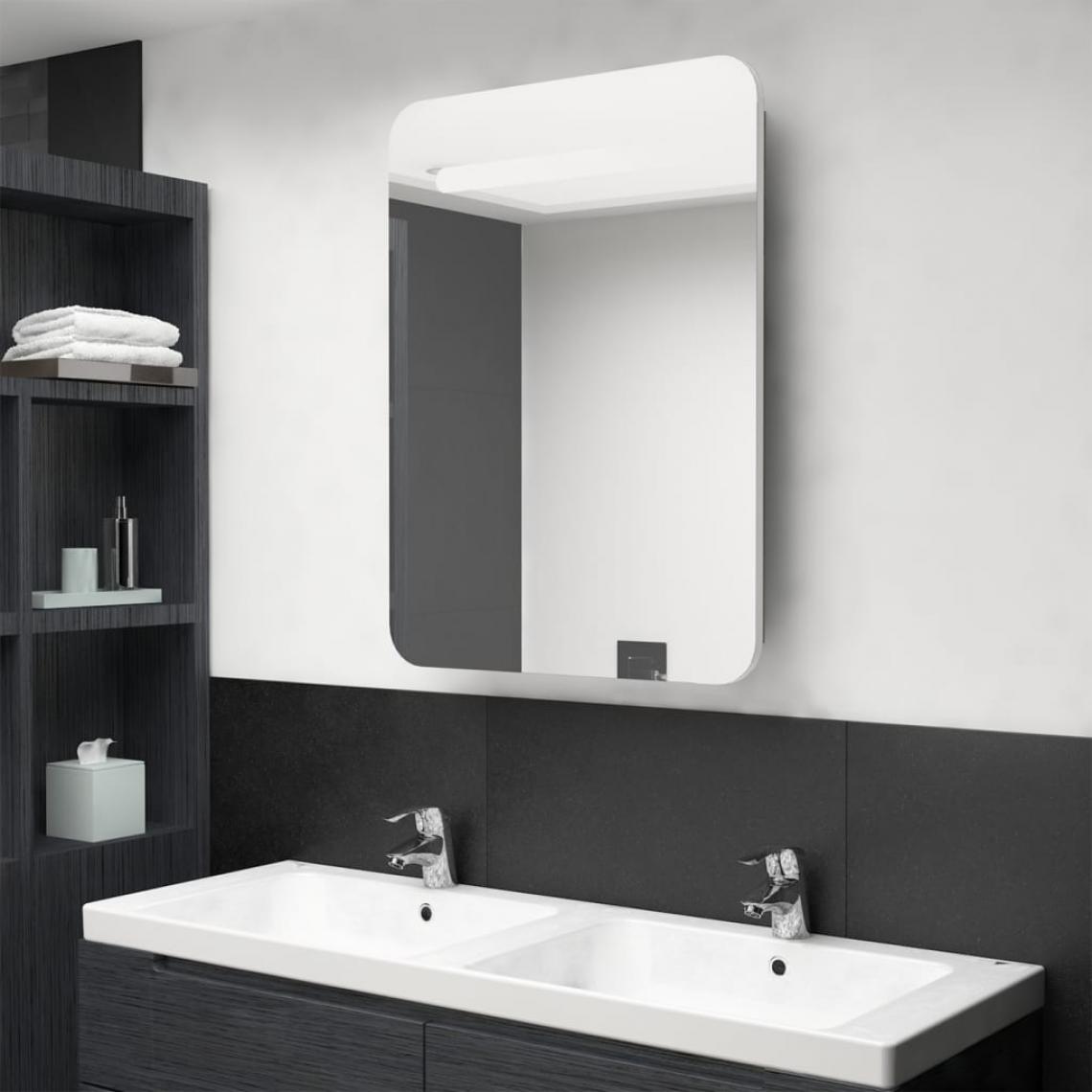 Vidaxl - vidaXL Armoire de salle de bain à miroir LED Blanc et chêne 60x11x80cm - meuble bas salle de bain
