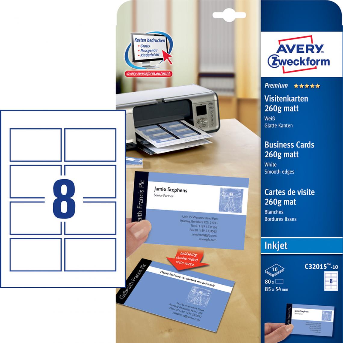 Avery - AVERY Zweckform Cartes de visite Quick & Clean, mat,260 g/m2 () - Accessoires Bureau