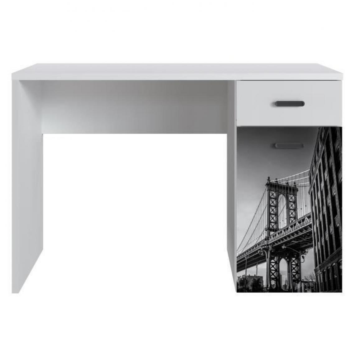 marque generique - NEW YORK Bureau 1 porte 1 tiroir - Blanc mat - L 110 x P 55 x H 73,5 cm - Bureaux