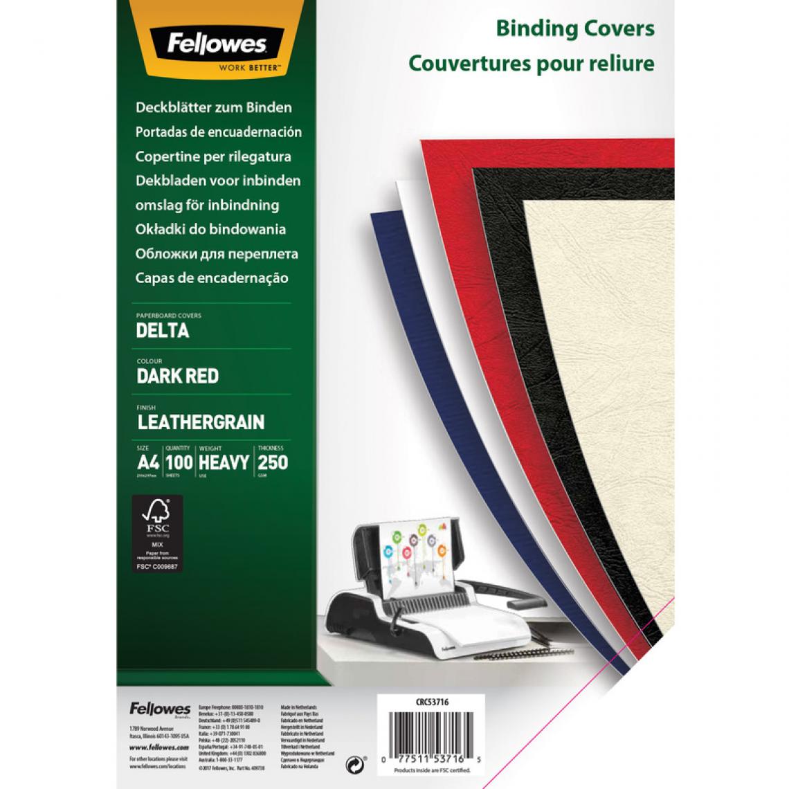 Fellowes - Fellowes Couverture pour reliure Delta, texture de cuir, A4, () - Accessoires Bureau