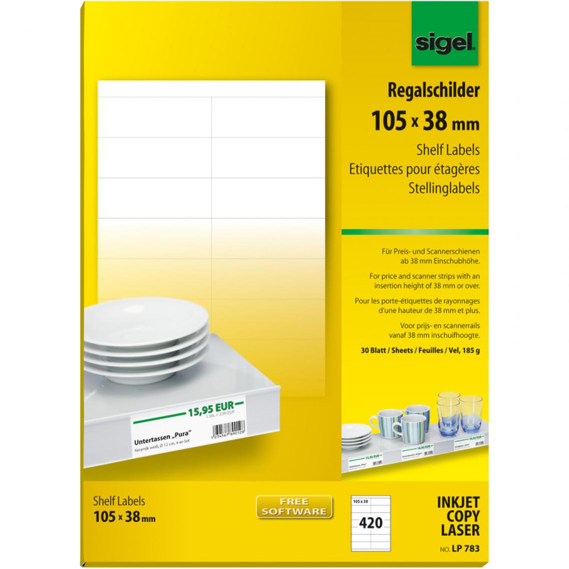 Sigel - sigel Etiquette pour étagère, 105 x 38 mm, blanc, 170 g/m2 () - Accessoires Bureau