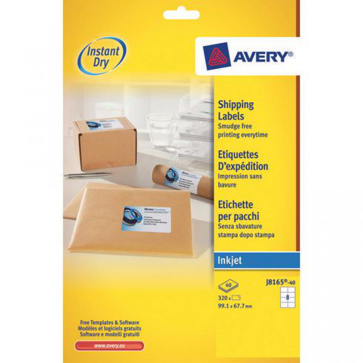 Avery - Etiquettes adresses jet d'encre 99,1 x 67,7 mm Avery J8165-40 - Pochette de 320 - Accessoires Bureau