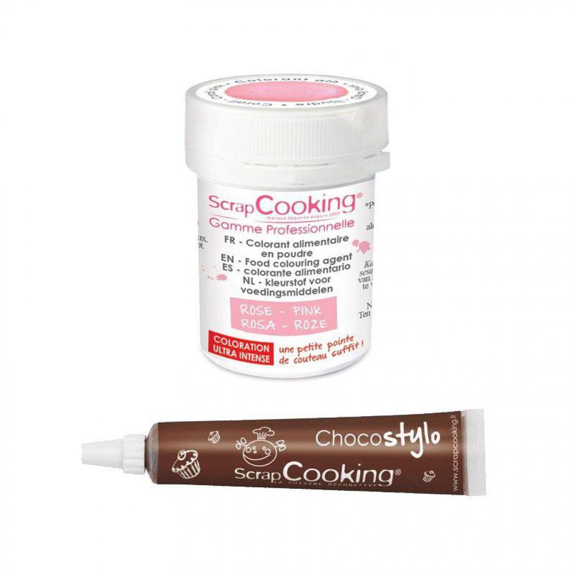 Scrapcooking - Colorant alimentaire en poudre rose poudré + Stylo chocolat - Kits créatifs