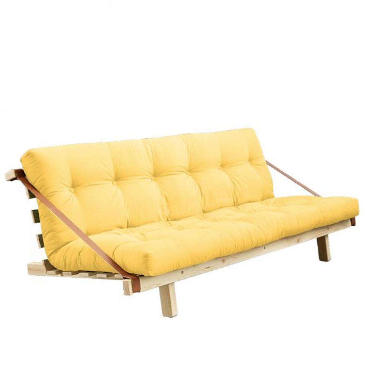 Inside 75 - Banquette futon KRISTEN en pin massif coloris jaune couchage 130 cm. - Canapés