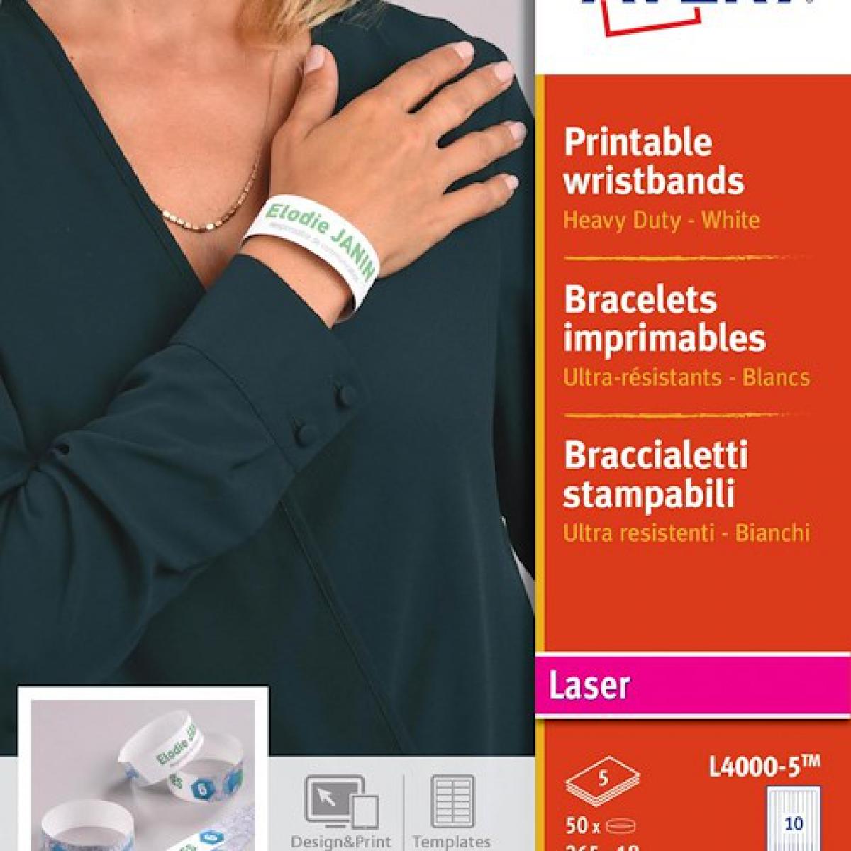 Avery - Bracelets d'identification Avery - Impression laser - Pochette de 50 - blancs - Accessoires Bureau