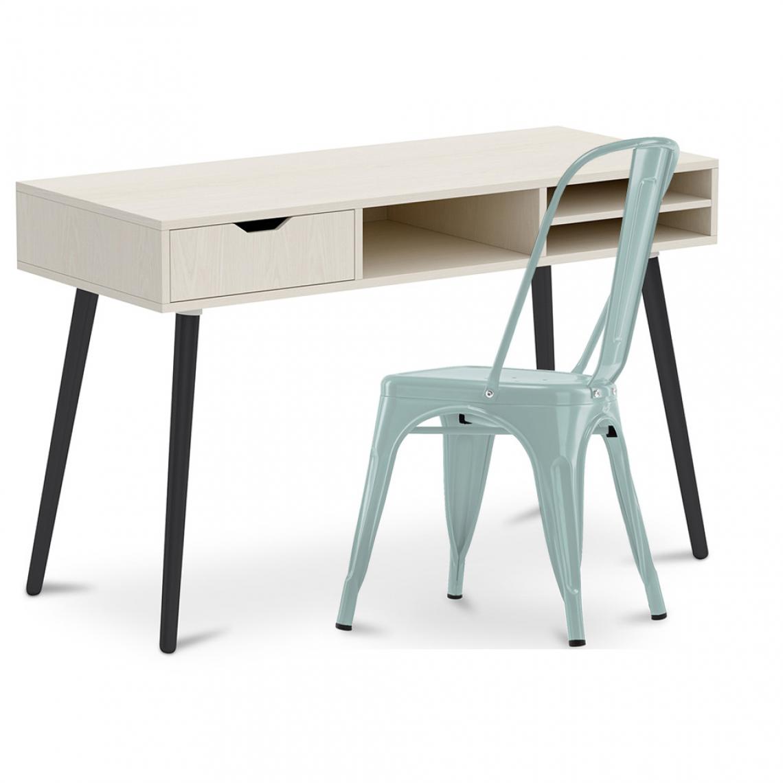 Iconik Interior - Bureau en bois Design style scandinave Beckett + Chaise Style Tolix 5Kgs Nouvelle édition Métal - Bureaux