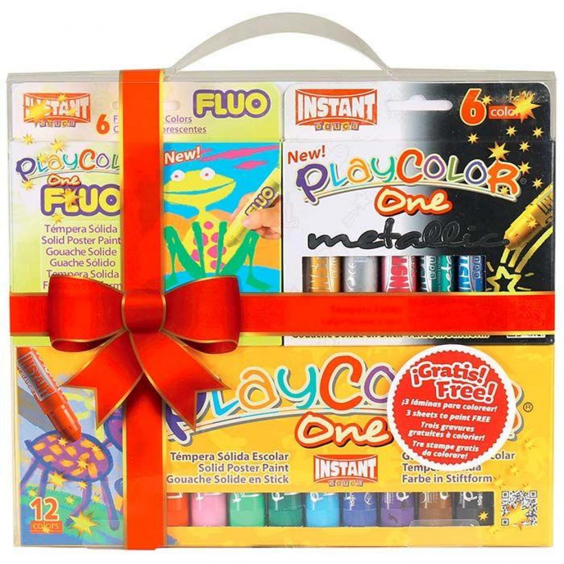 Playcolor - Coffret 24 stylos gouache solide Playcolor Basic-Metal-Fluo + 3 gravures à colorier - Dessin et peinture