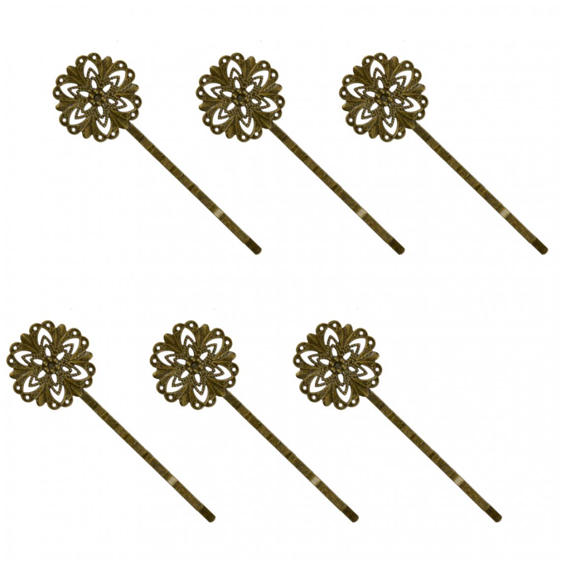 marque generique - 6pcs Rétro Pince Epingle à Cheveux Vintage Pin Barrette Fleur - Bronze Antique - Perles