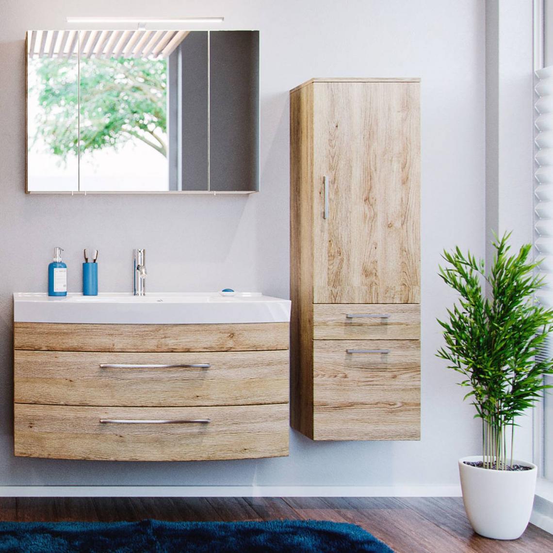 En.Casa - Ensemble de meubles de salle de bains avec lavabo de 100 cm en chêne clair x H x P : environ 160 x 200 x 50 cm - Meubles de salle de bain
