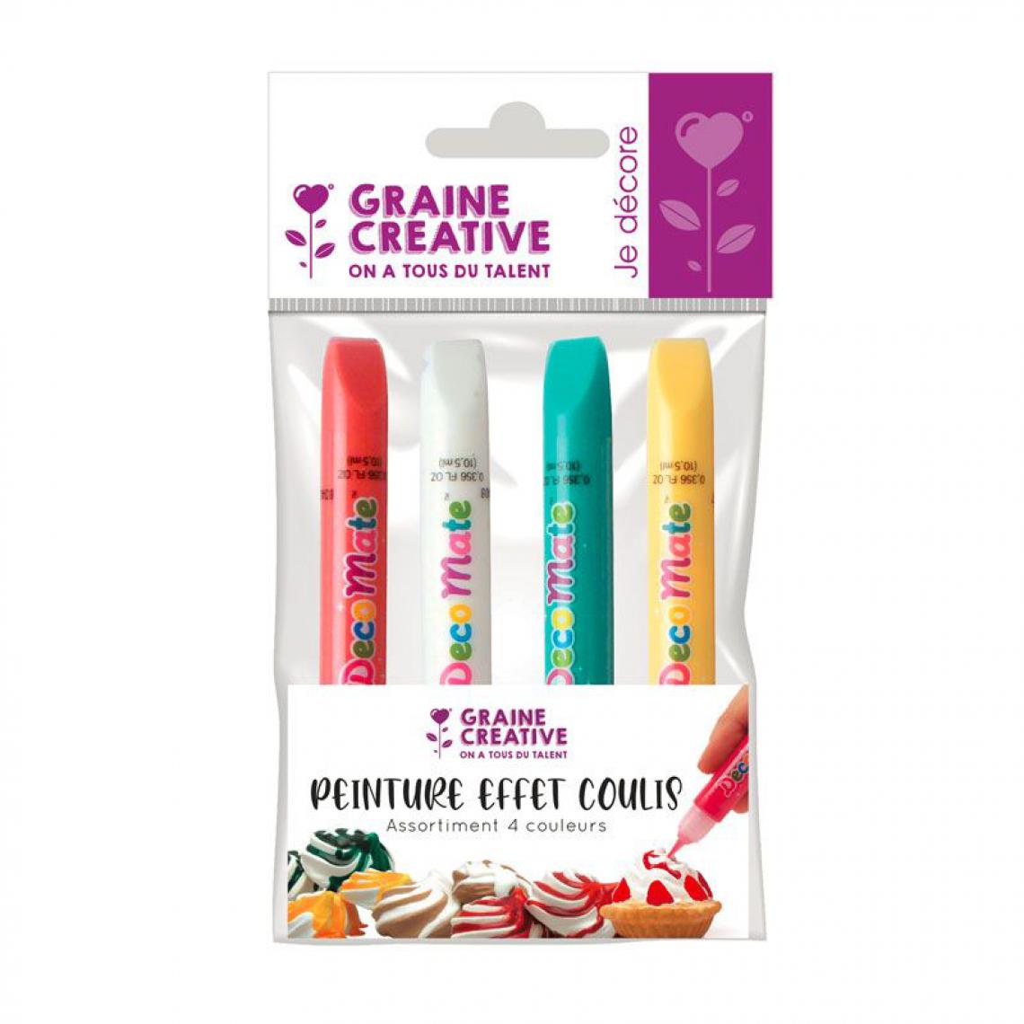 Graines Creatives - 4 crayons de nappage effet coulis - jaune / rose / blanc / vert - Modelage