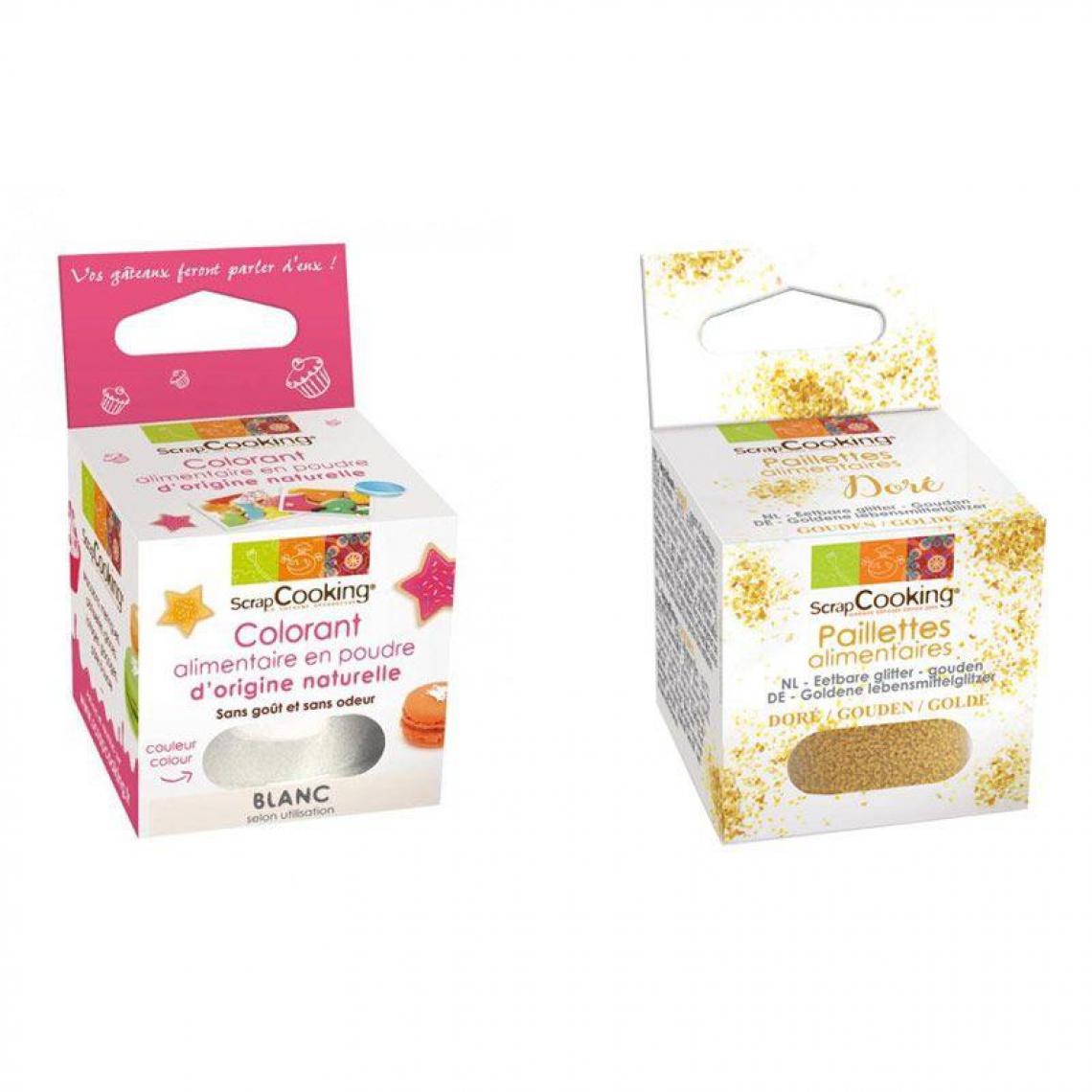 Scrapcooking - Colorant alimentaire naturel en poudre Blanc + paillettes dorées - Kits créatifs