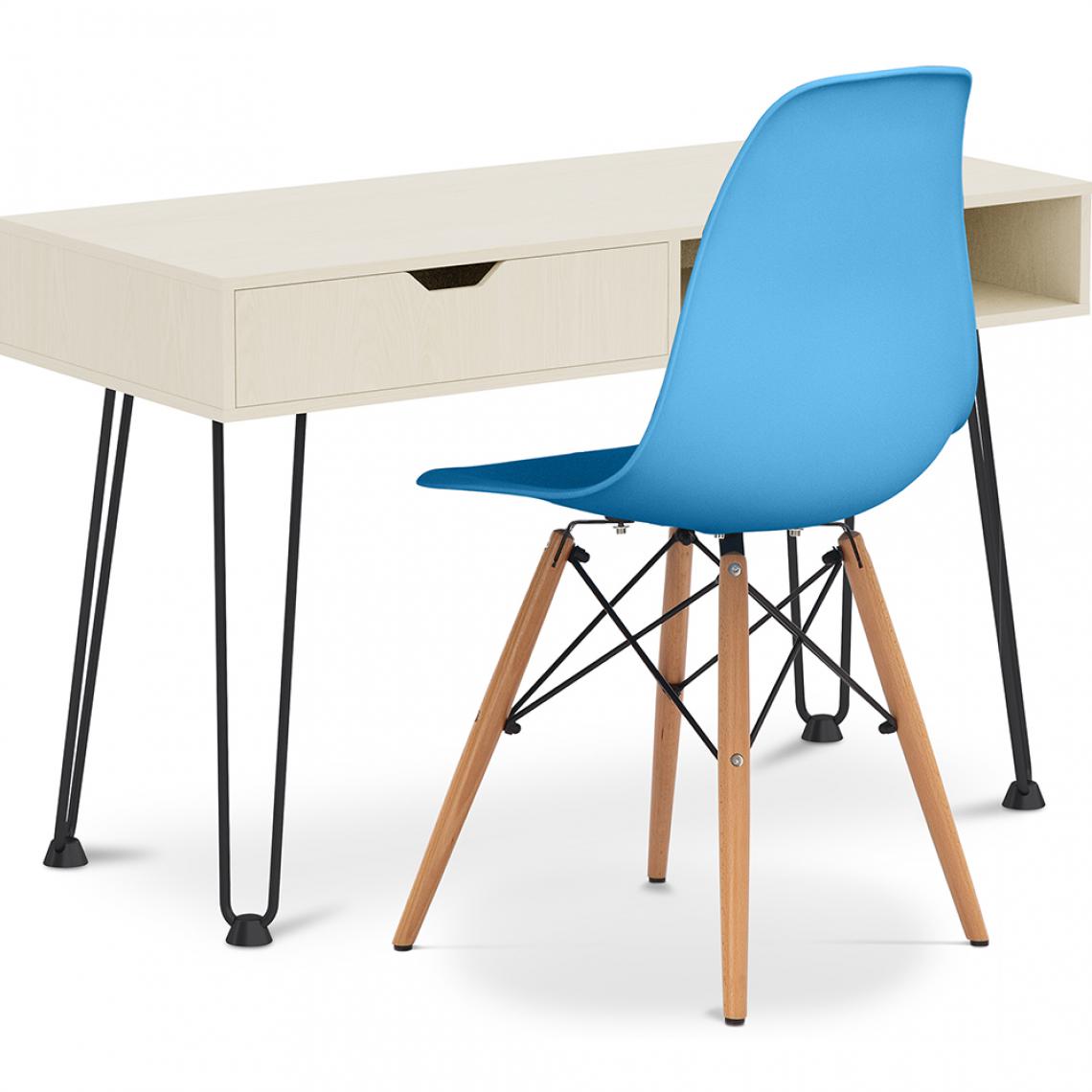 Iconik Interior - Bureau en bois Design pieds Hairpin style scandinave Andor + Premium Chaise Deswick - Bureaux
