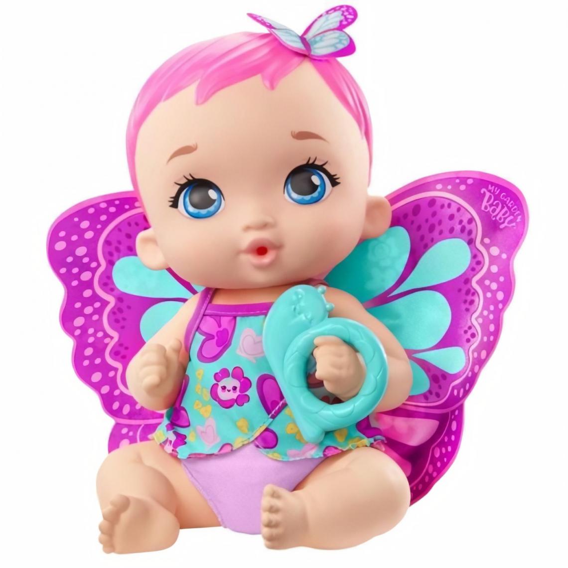 Mattel - My Garden Baby - Bébé Papillon Rose Boit et Fait Pipi 30 cm, couche réutilisable, tenue, ailes amovibles - Poupon - Des 2 ans - Poupons