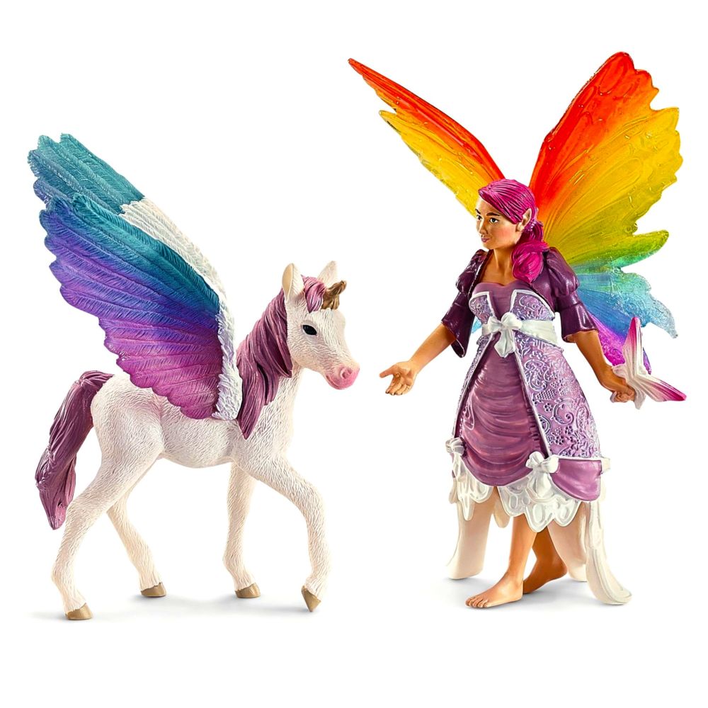Schleich - Figurine Elfe de l'Arc-en-ciel Lis avec licorne - Heroïc Fantasy