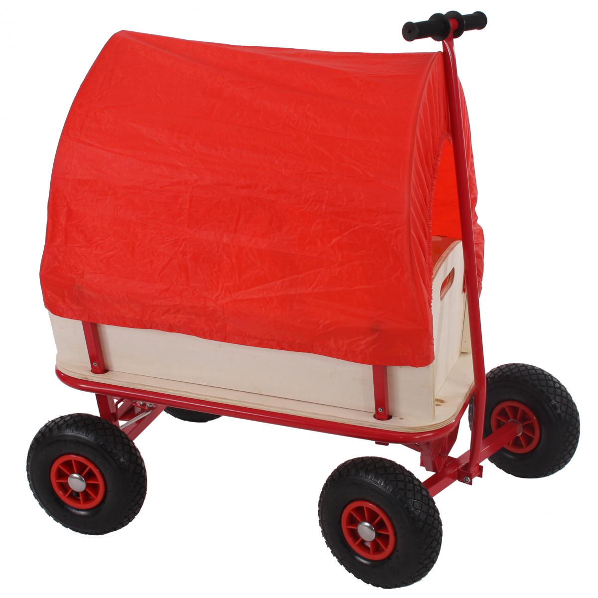 Mendler - Voiturette charrette à bras chariot, bois, 89x61cm, bâche rouge - Véhicule à pédales