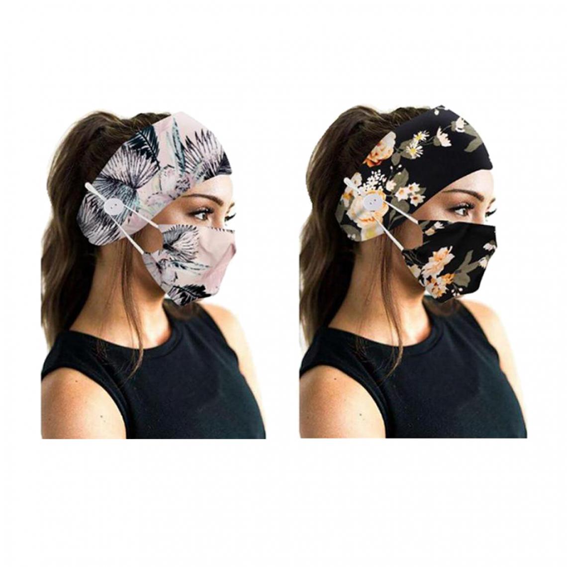 marque generique - Bandeau à 2 Boutons Avec Masque Facial Fleur Rose + Fleur Noire - Perles