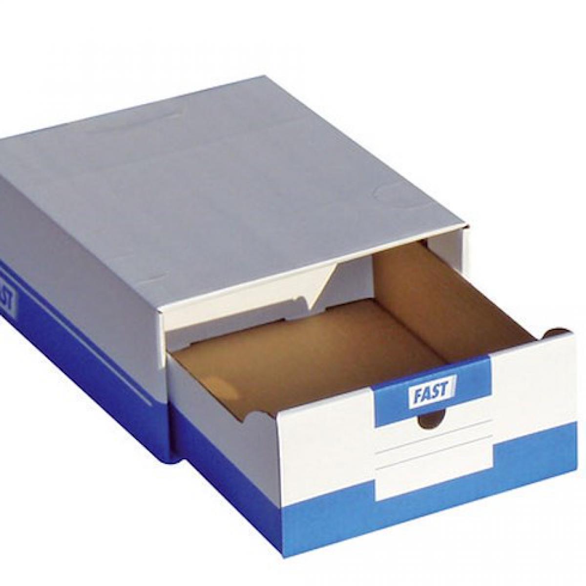 Fast - Boîte à archives A4 blanche-bleue avec tiroir - Lot de 10 - Accessoires Bureau
