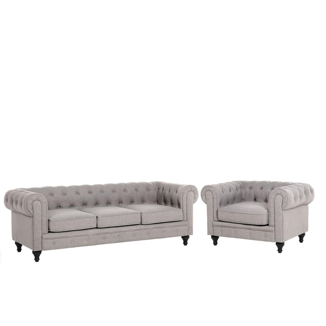 Beliani - Ensemble canapé et fauteuil en tissu gris clair 4 places CHESTERFIELD - Canapés
