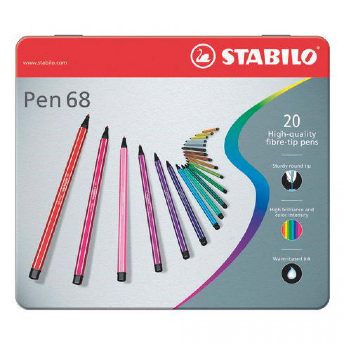 Stabilo - Stylo feutre Stabilo Pen 68 couleurs assorties - Boîte de 20 - Accessoires Bureau