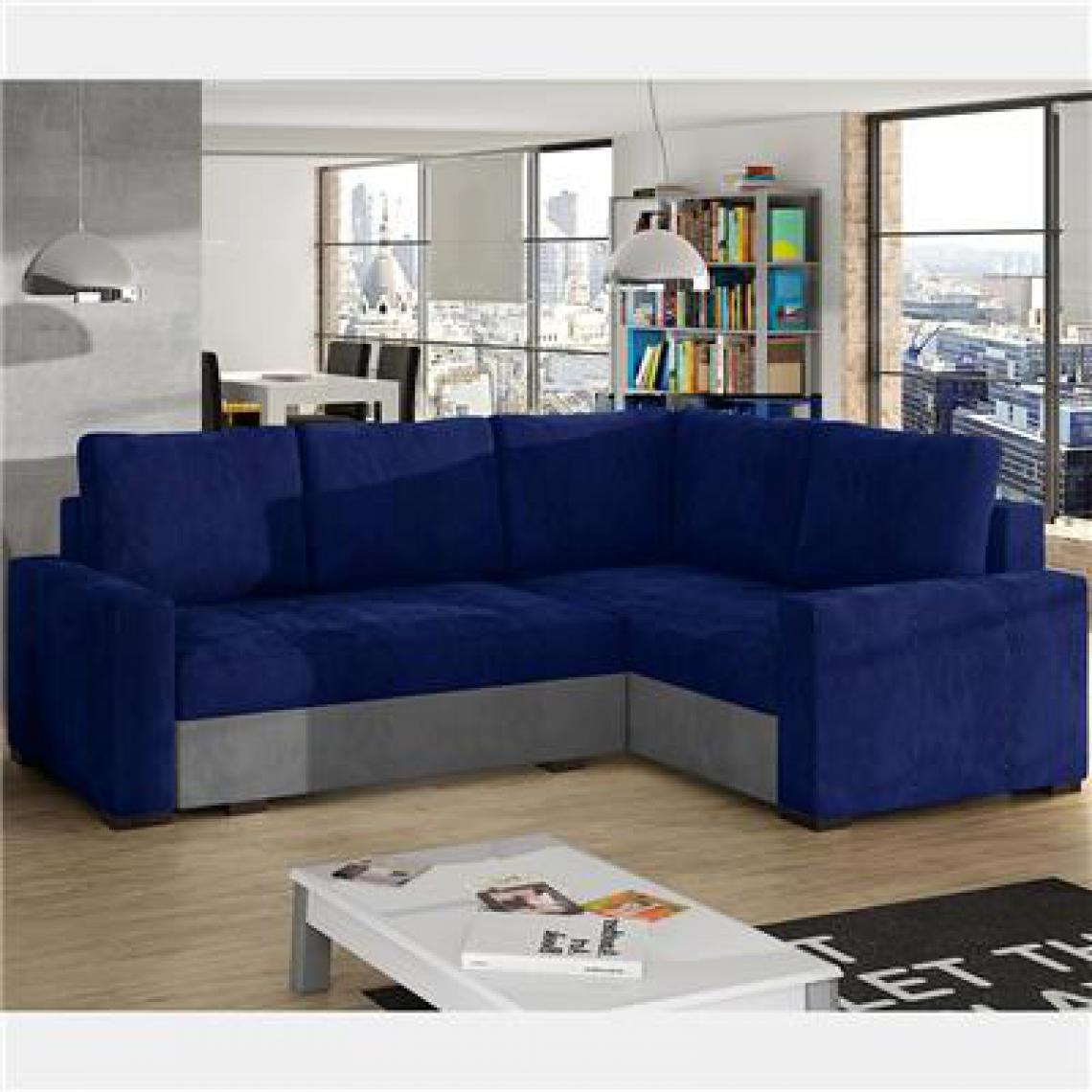 Nouvomeuble - Canapé lit angle à droite bleu et gris CONORA - Canapés