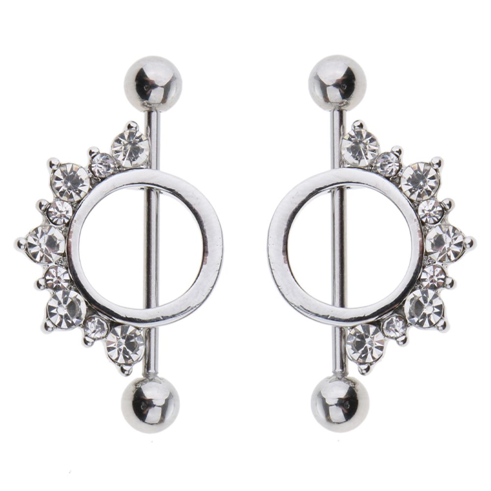 marque generique - 1 paire cercle boucle avec strass pendentif barbell mamilo bague blanc - Perles