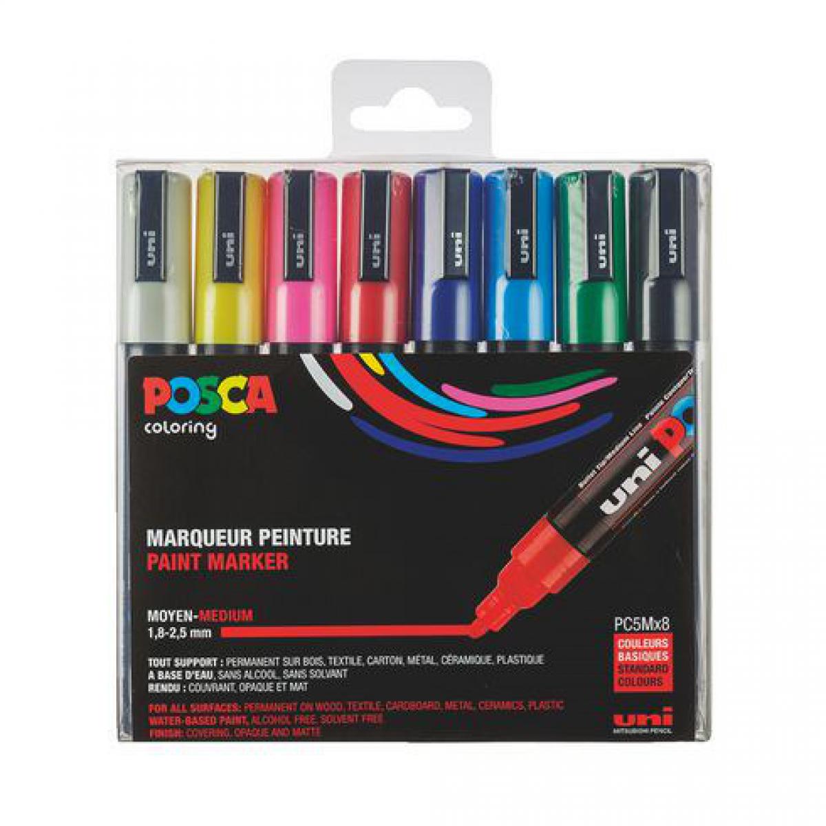 Posca - Marqueur Uni Ball Posca couleurs assorties pointe ogive 1,8 à 2,5 mm - Boîte de 8 - Accessoires Bureau