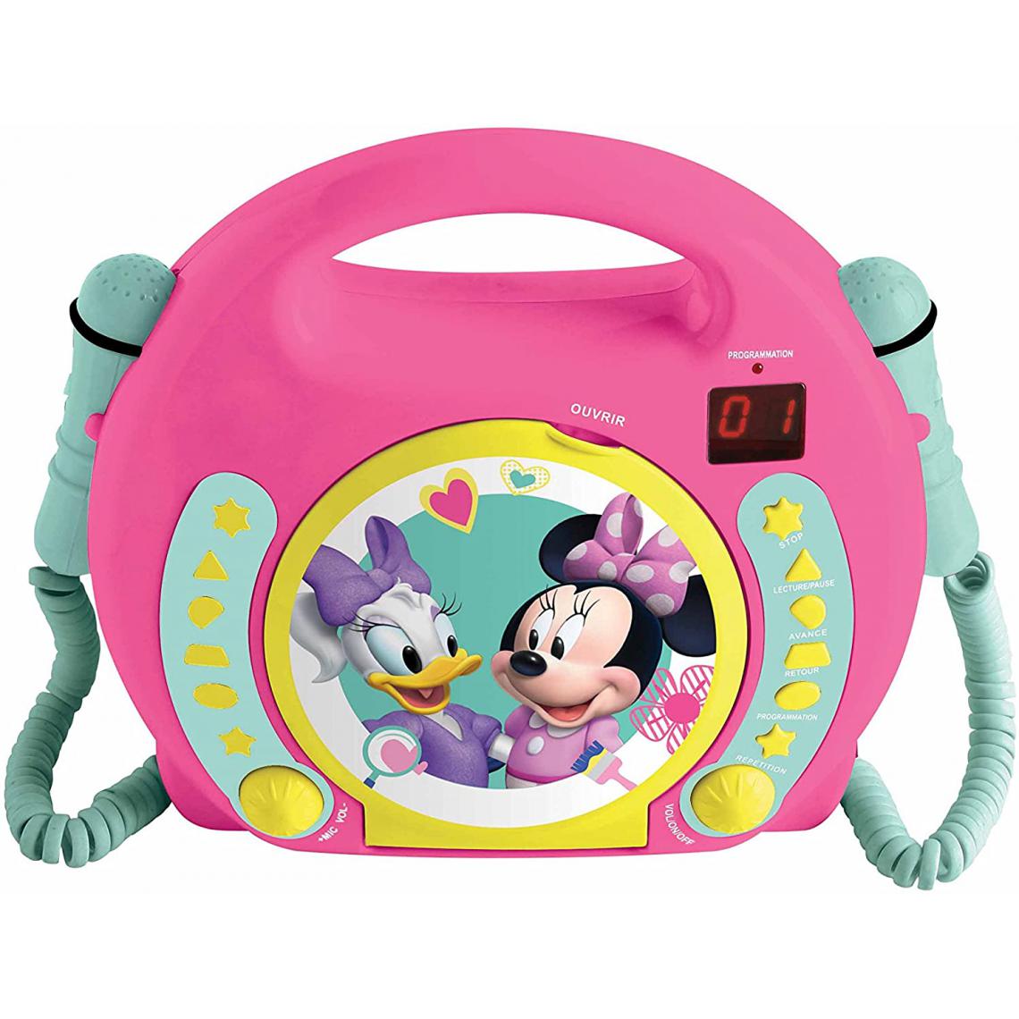 lexibook - Lecteur CD pour enfant avec 2 microphones à piles Disney Junior Minnie Mouse rose - Radio, lecteur CD/MP3 enfant