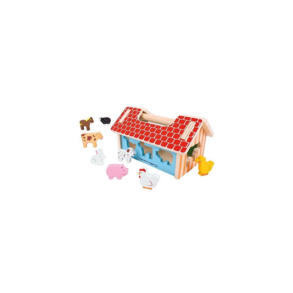 Bigjigs Toys - Bigjigs Toys Farm House Shape Sorter - Classic Wooden Toy with 8 Animal Shapes - Jeux d'éveil