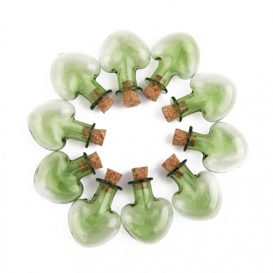 marque generique - 10 Pcs Mini Bouteille En Verre Coeur Pots Flacons Souhaitant Message Bouteilles De Liège Vert - Perles