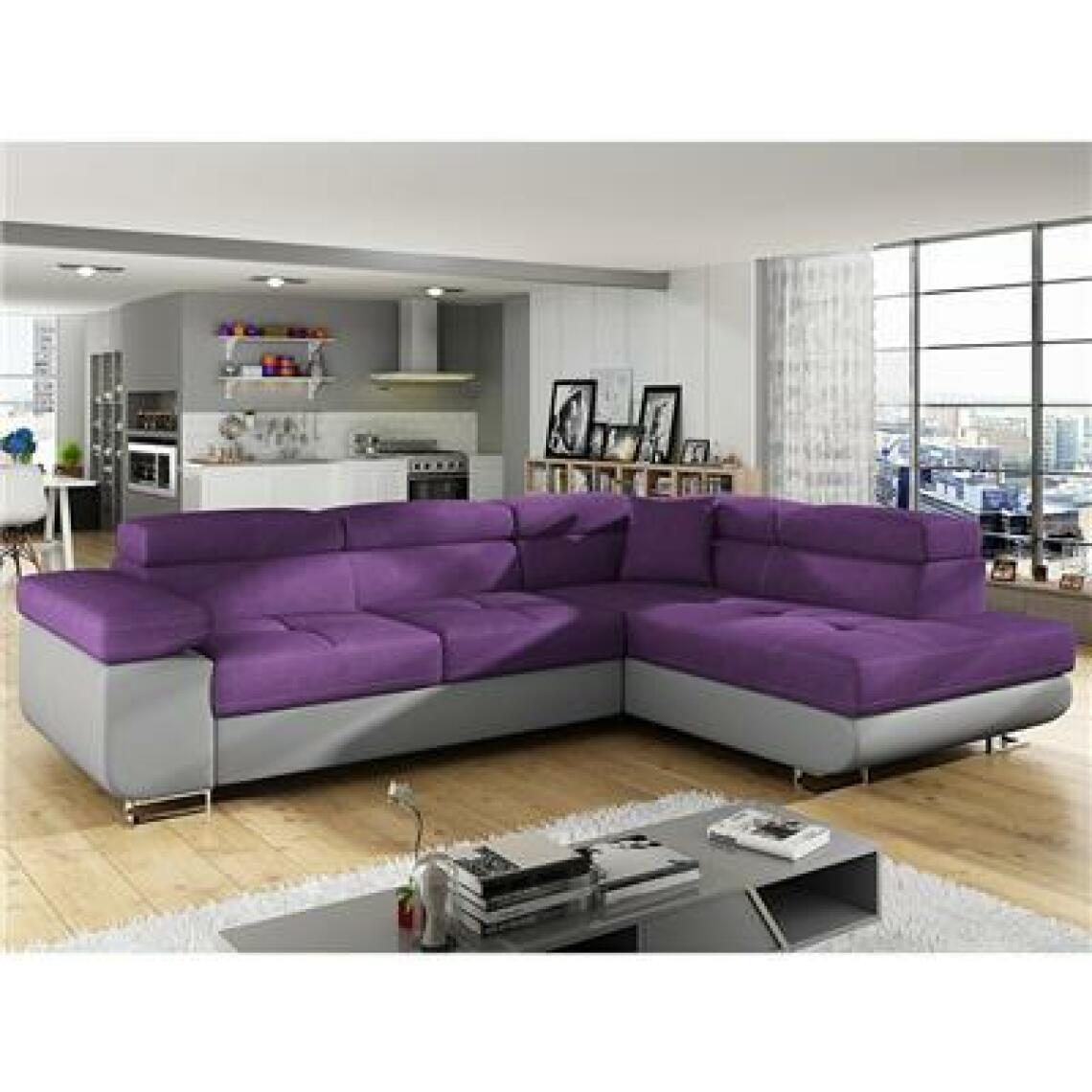 Kasalinea - Canapé d'angle convertible violet en tissu LIAM 7-L 275 x P 202 x H 88 cm- Violet - Canapés