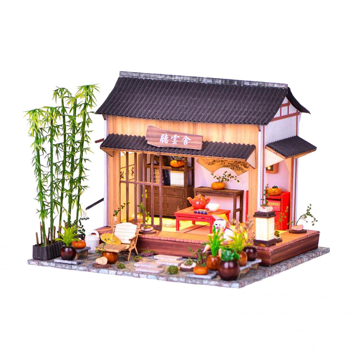 marque generique - Dollhouse Miniature avec des Meubles Jardin Décoration, BRICOLAGE En Bois Dollhouse Kit Chinois Style Chalet, 1:24 Échelle Creative Chambre - Poupées