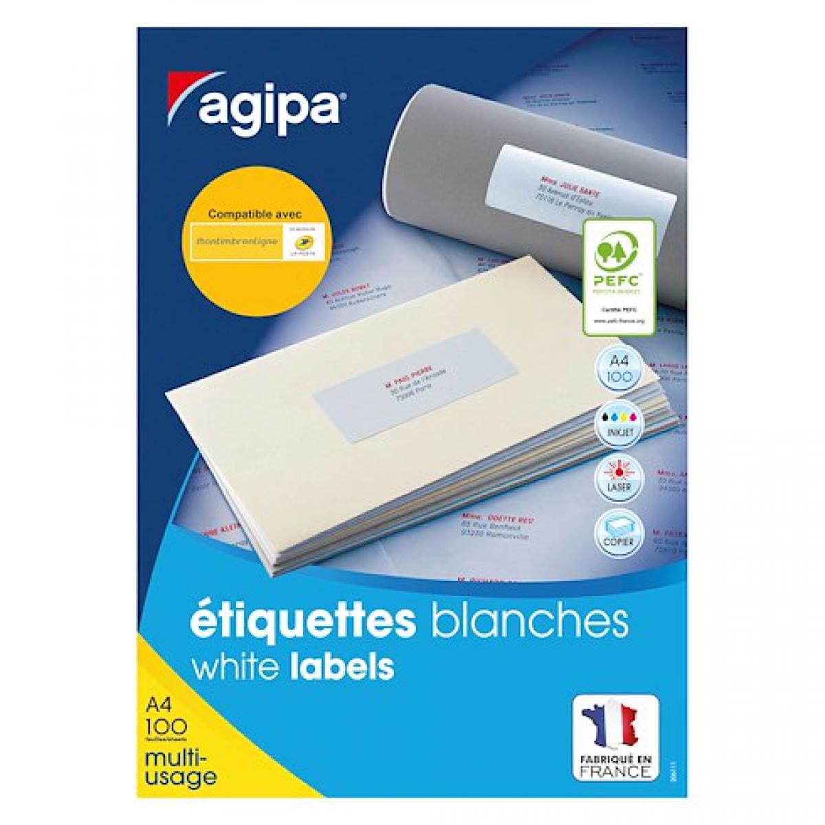 Agipa - Etiquette adresse jet d'encre et laser 63,5 x 33,9 mm Agipa 101309 blanche - Boîte de 2400 - Accessoires Bureau