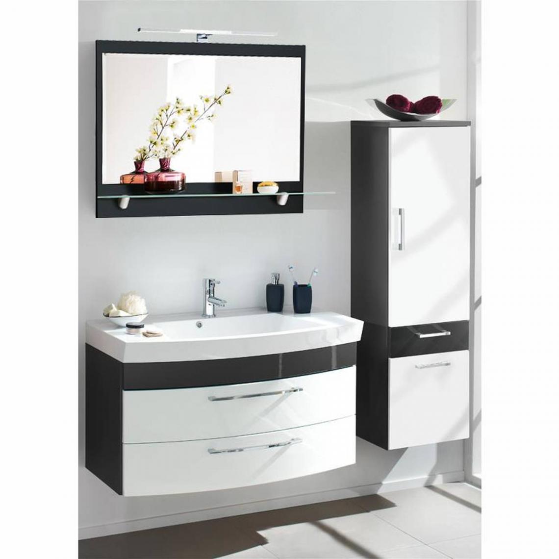 En.Casa - Ensemble de meubles de salle de bains blanc brillant, anthracite, plan de toilette, avec vasque, miroir avec rangement (3 pièces), x H x P : 160 x 200 x 57 cm env. - Meubles de salle de bain