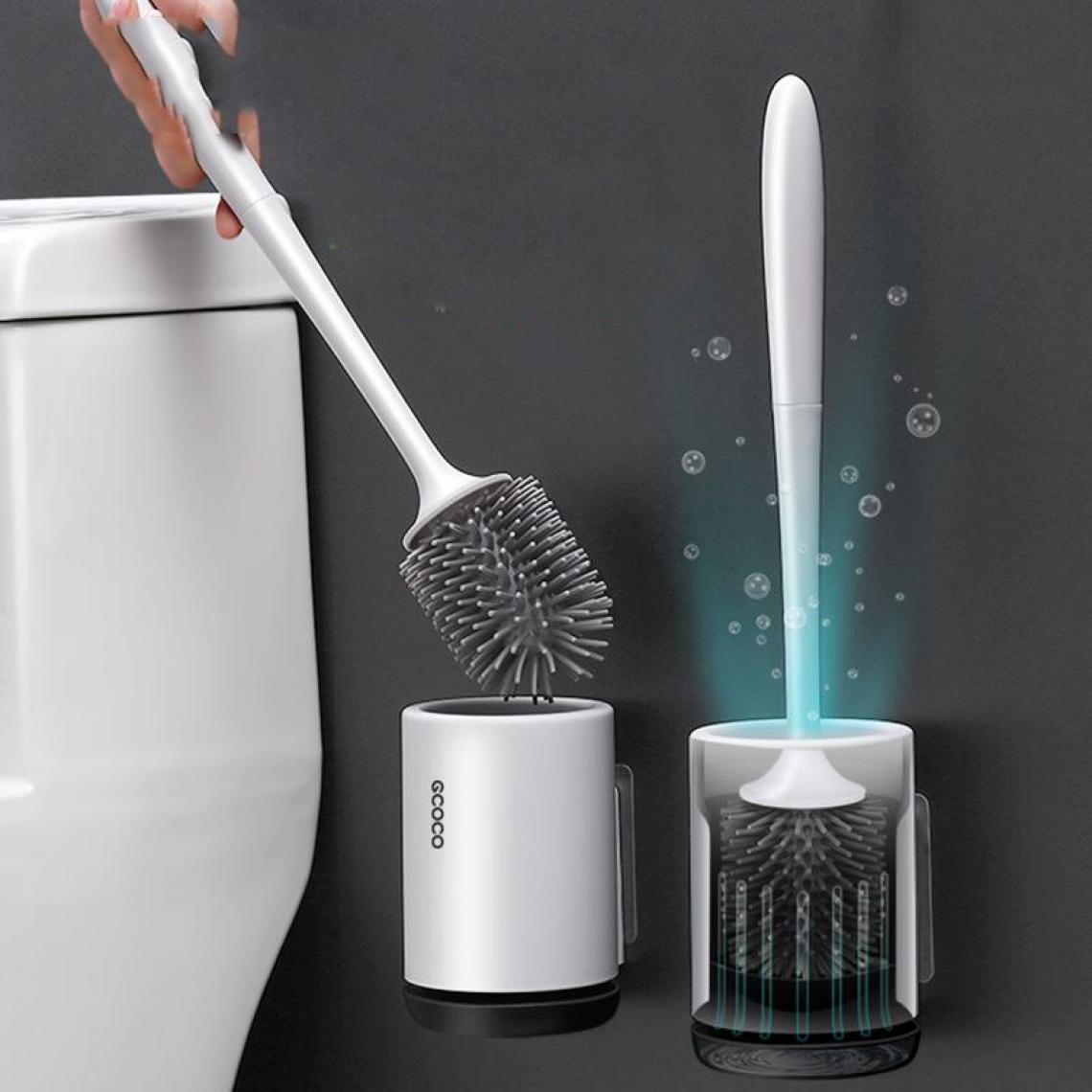 Universal - Brosse de toilette en silicone brosse douce brosse murale brosse sanitaire kit kit de nettoyage en caoutchouc thermoplastique durable. Porte-brosse de toilette(Le noir) - Accessoires de salle de bain