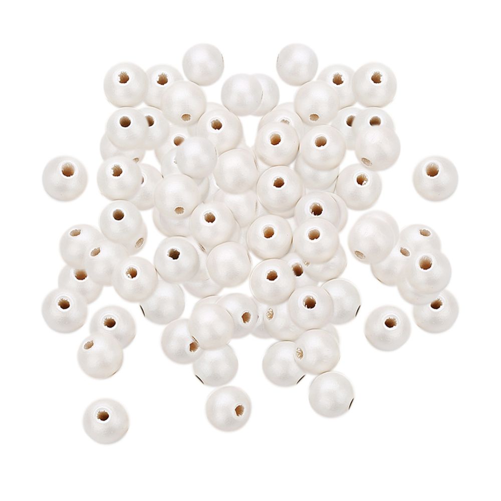marque generique - 100 pièces de perles en bois peintes blanches en perles peintes entretoise fabrication de bijoux 10mm - Perles
