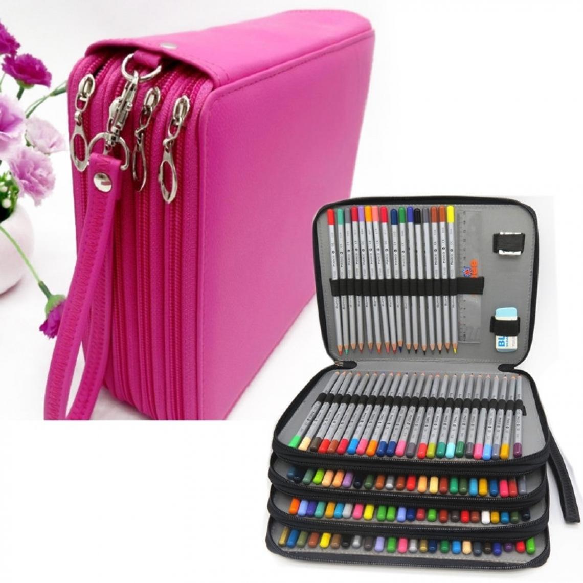 Wewoo - Étui à crayons en cuir PU école 184 trous grande capacité couleur sac à boîte à multi-fonctionnelle Art Supplies cadeau Rose Rouge - Accessoires Bureau