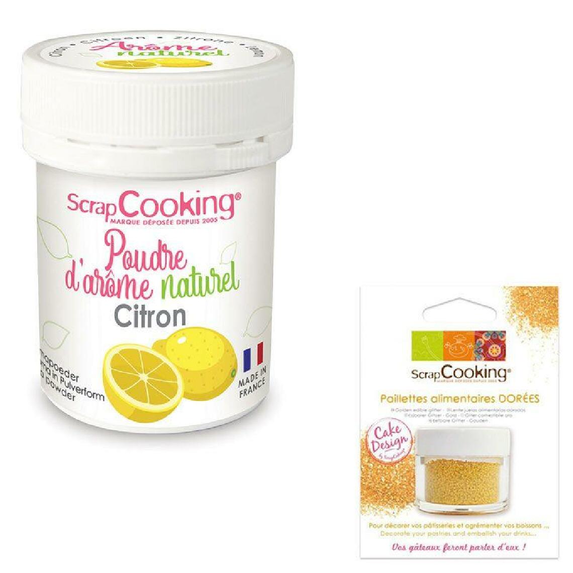 Scrapcooking - Arôme alimentaire naturel en poudre citron + paillettes dorées - Kits créatifs