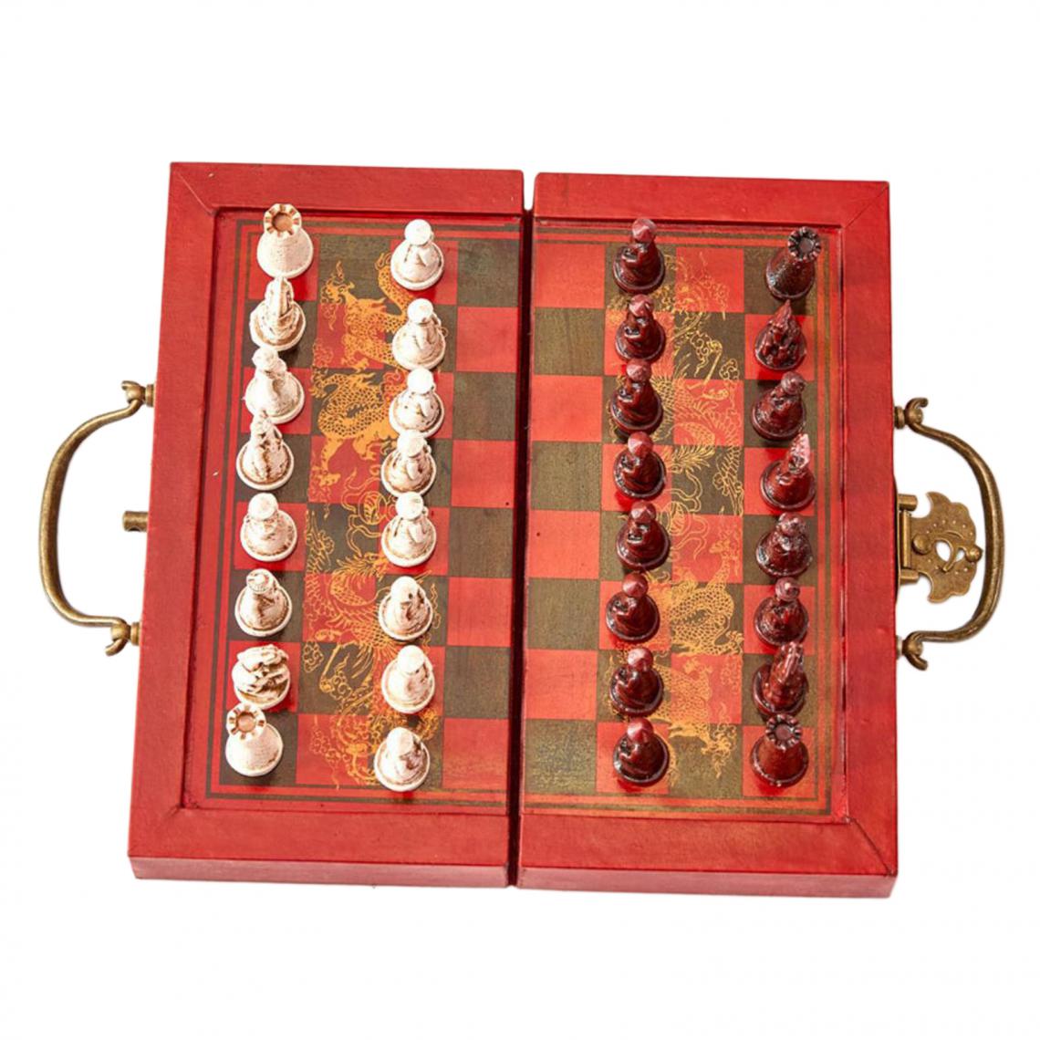 marque generique - Voyage Jeu d'échecs Chinois Antique Figurines Chessman Pièces Jeu d'échecs avec Pliable Échiquier - Jeux de stratégie