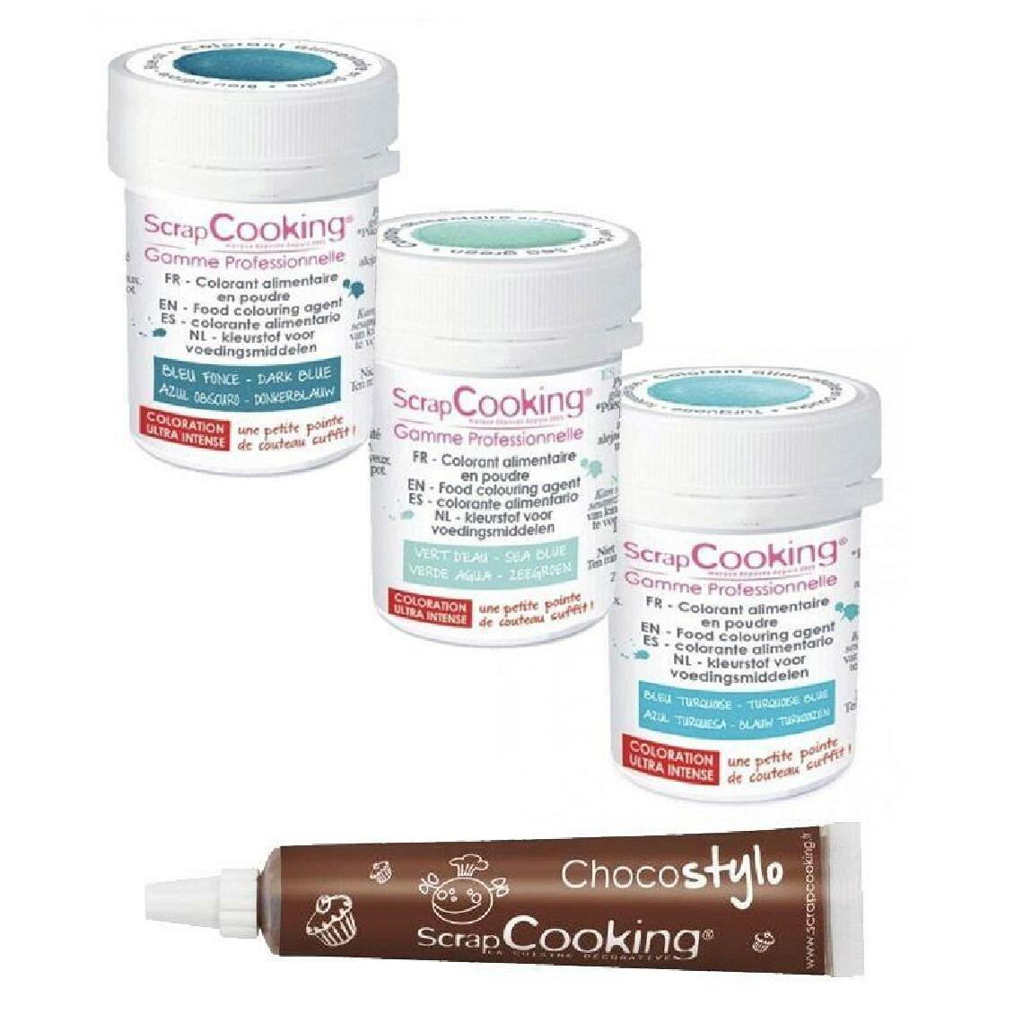 Scrapcooking - Kit de colorants alimentaires Bleu des mers + 1 Stylo chocolat offert - Kits créatifs