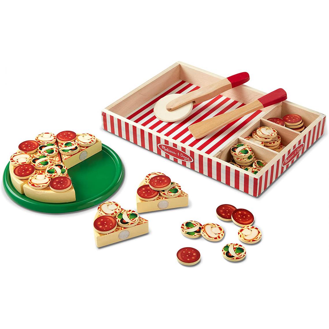 Small Foot - Six tranches de pizza tranchables en bois et plus de 50 garnitures - Cuisine et ménage