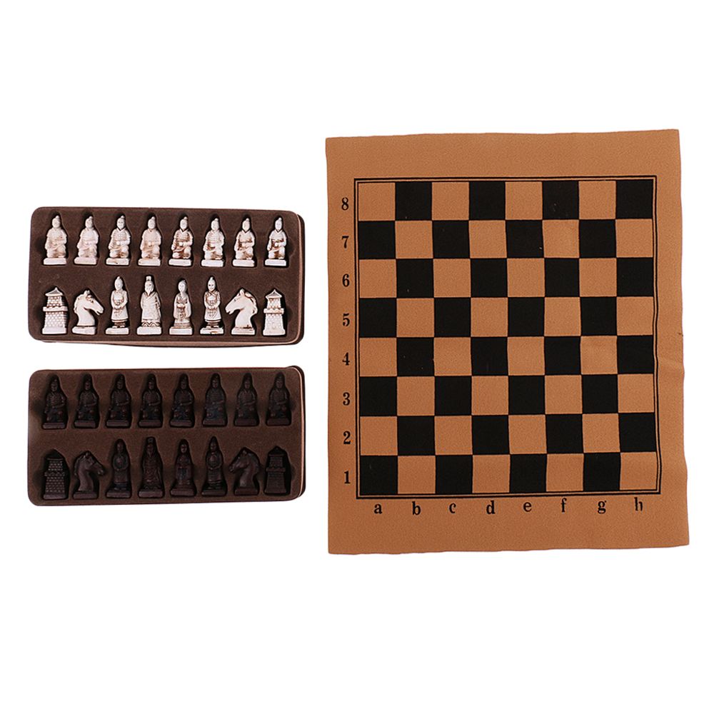 marque generique - échecs vintage pliant échiquier chinois en terre cuite armée pièces d'échecs s - Jeux de stratégie