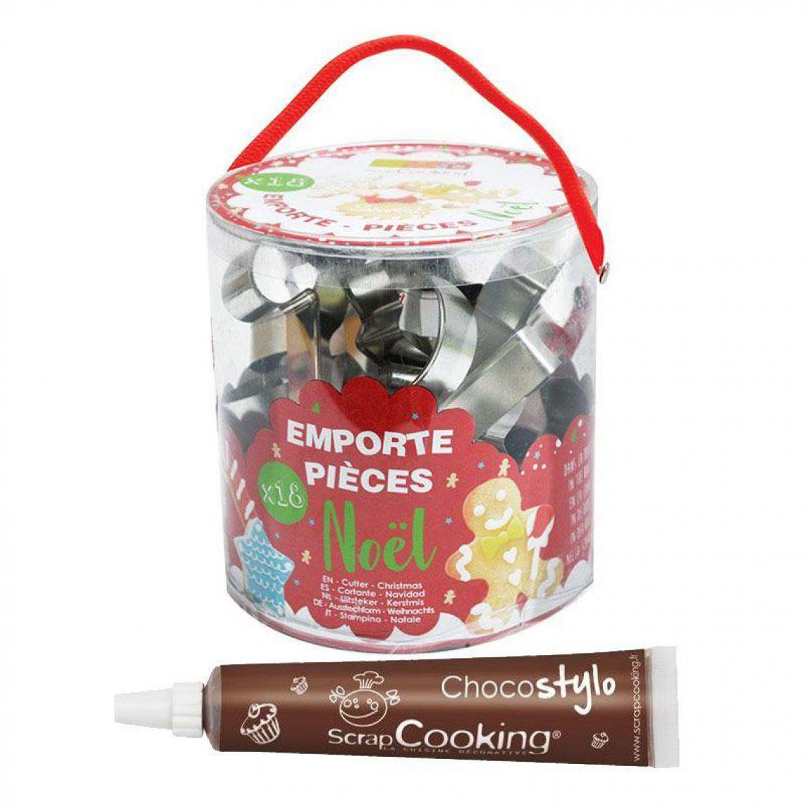 Scrapcooking - Seau de 18 emporte-pièces en inox Noël + 1 Stylo chocolat offert - Kits créatifs