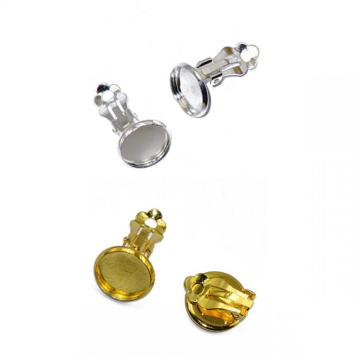 marque generique - 24 Pcs Clip On Boucles D'oreilles Findings Fit 12mm Cabochon Settings Silver & Gold - Perles