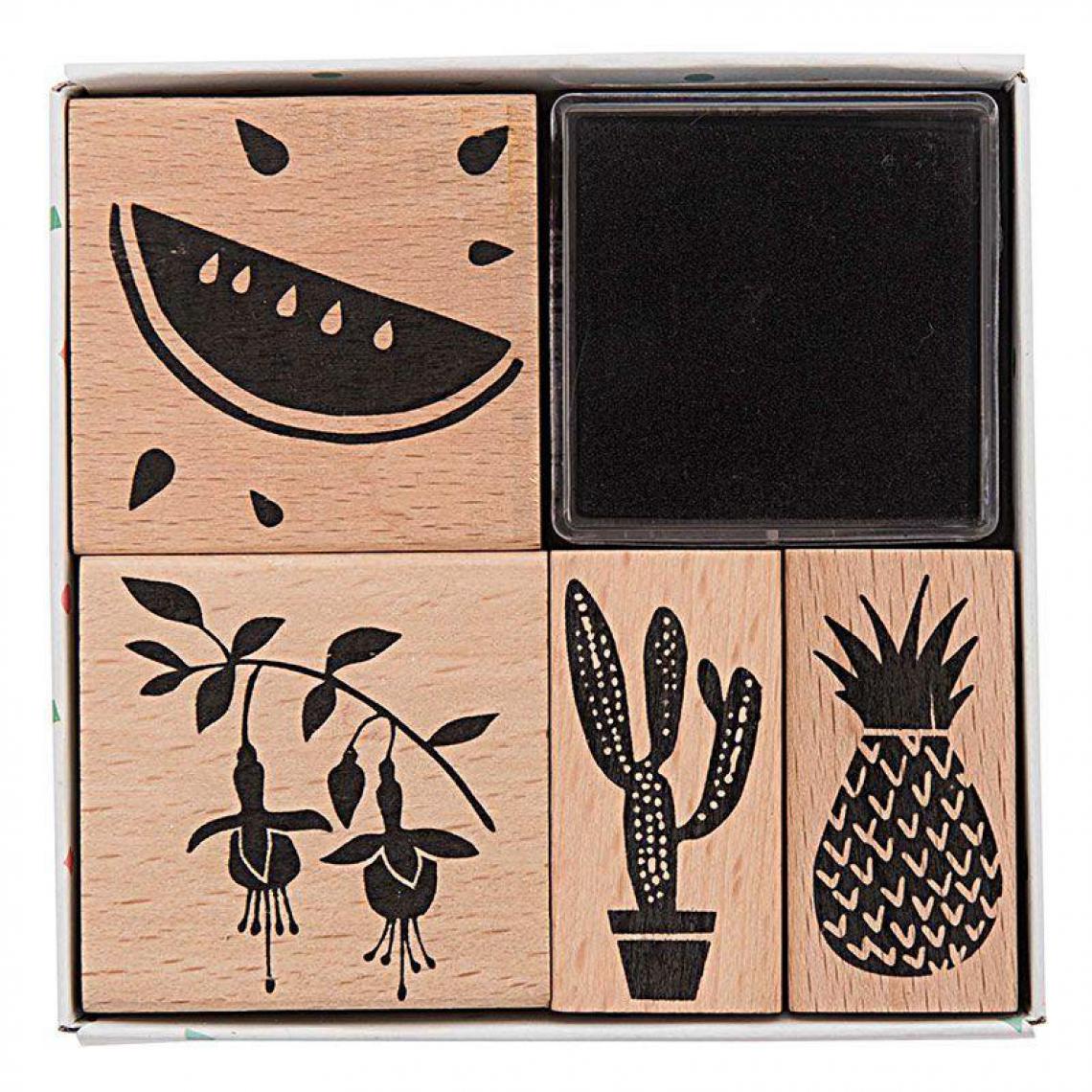Rico - 4 tampons en bois avec encreur - pastèque et ananas - Accessoires Bureau