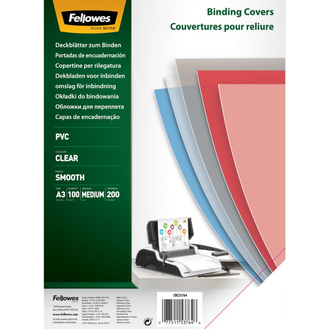 Fellowes - Fellowes Couverture, A3, PVC, 0,20 mm, transparent () - Accessoires Bureau