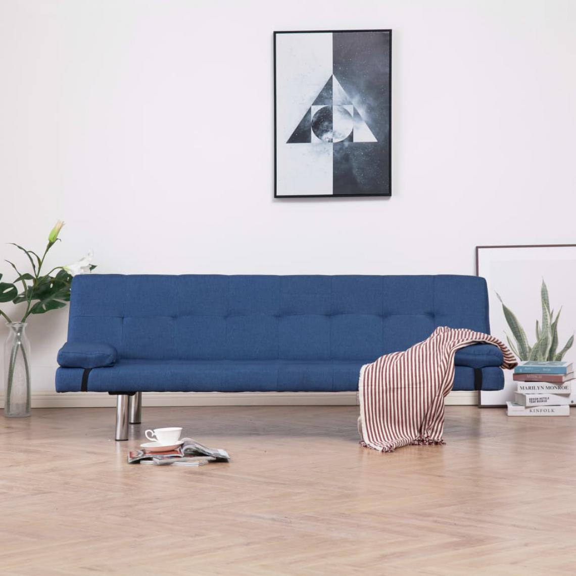 Chunhelife - Canapé-lit avec deux oreillers Bleu Polyester - Canapés